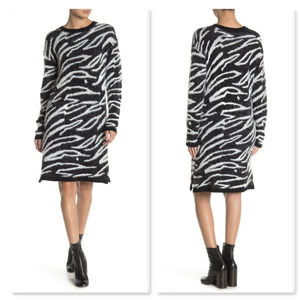 Susina Womens Fuzzy Long Sleeve Sweater Dress Zebra Print Size Medium New